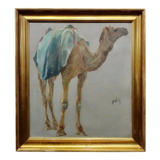 Hugo Vilfred Pedersen-Portrait of a Camel-Orientalist Oil Painting C.1900s For Sale