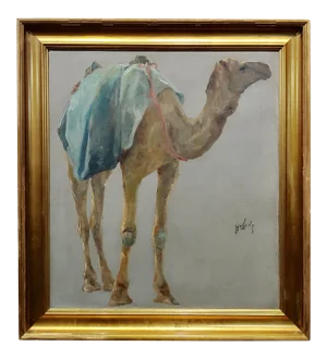 Hugo Vilfred Pedersen-Portrait of a Camel-Orientalist Oil Painting C.1900s