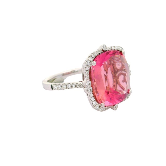 Early 21st Century 13.80 Carat Pink Tourmaline Diamond 14k White Gold Ring, Size 8 For Sale - Image 5 of 6