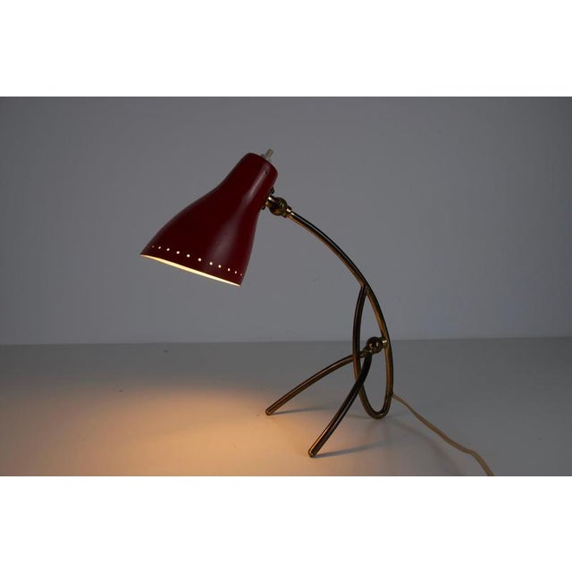 Brass and Red Metal Table Lamp by Giuseppe Ostuni, 1960s For Sale - Image 9 of 11