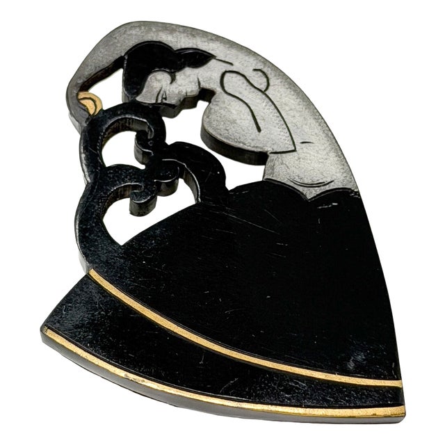 Vintage Art Deco Gilded Galalith Dancer Brooch by Auguste Bonaz, 1920s For Sale