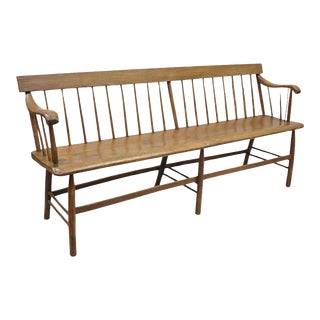 19th Century Antique French Provincial Primitive Rustic Pine Wood Long Entry Hall Bench For Sale