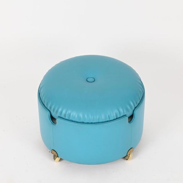 Dilly Dally Pouf in Turquoise Leather by L. Massoni for Poltrona Frau, Italy, 1968 For Sale - Image 11 of 14
