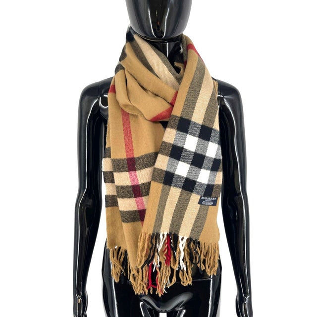 Burberry Beige Plaid 100% Cashmere Scarf | Chairish
