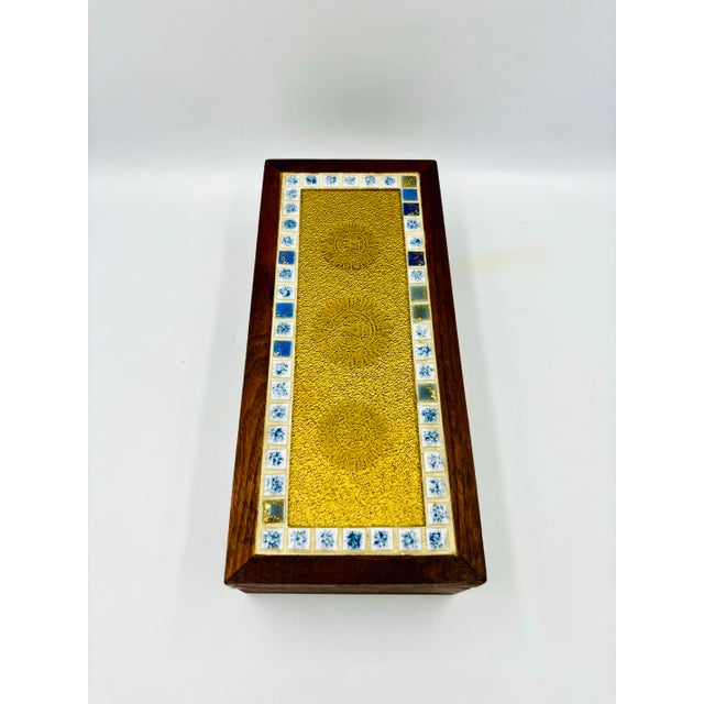 Mid 20th Century Georges Briard Regalia MCM Teak Wood Box W Mosaic Tile & Glass Inset Top For Sale In Los Angeles - Image 6 of 12