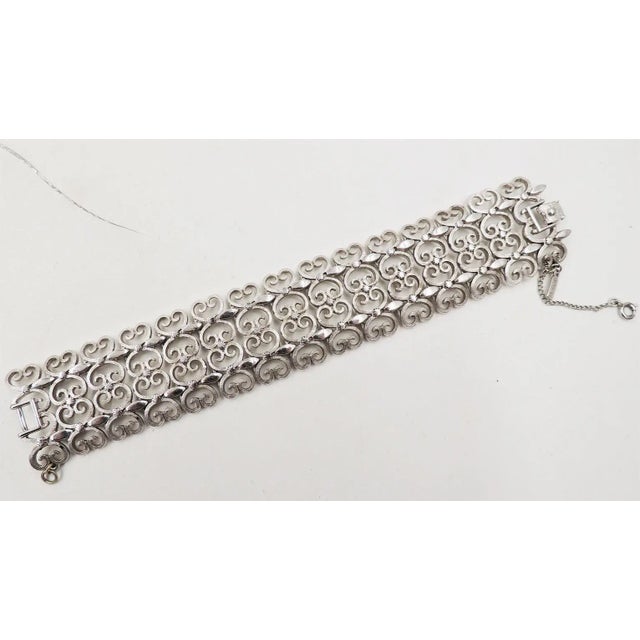 Vintage Monet "Mantilla" Rhodium Plated Filigree 1965 Bracelet For Sale - Image 9 of 9