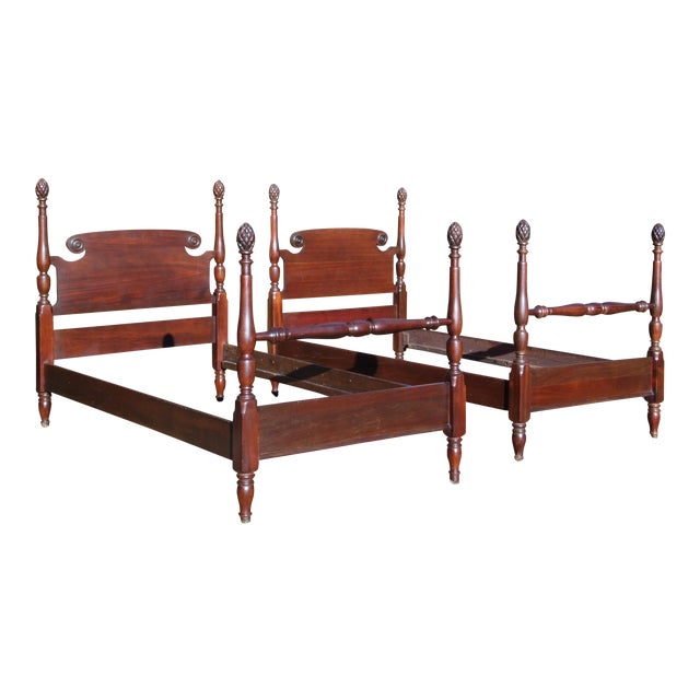 Antique Federal Style Mahogany Pineapple Four Poster Twin Beds A Pair Chairish