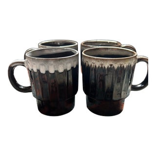 Vintage Japanese Mid Century Modern Stackable Espresso Mugs Set of 4 For Sale
