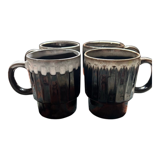 Vintage Japanese Mid Century Modern Stackable Espresso Mugs Set of 4 For Sale