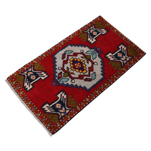 1970 Hand Made Mat Small Turkish Rug - 1′8″ × 3′ For Sale - Image 10 of 12