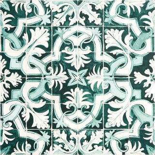 Sample - Schumacher X Mary McDonald Azulejos Wallpaper in Emerald For Sale
