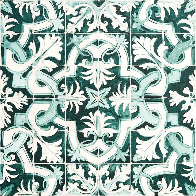 Sample - Schumacher X Mary McDonald Azulejos Wallpaper in Emerald For Sale