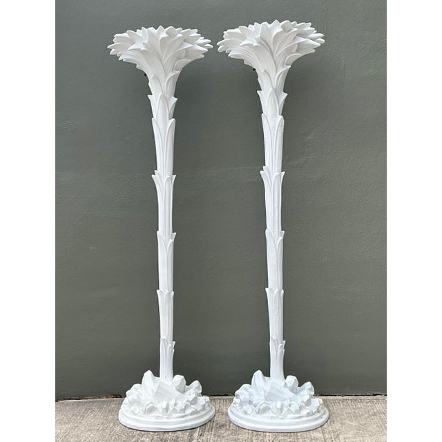 Vintage Regency Cast Plaster Palm Torchere Lamps After Serge Roche - a Pair For Sale In West Palm - Image 6 of 12