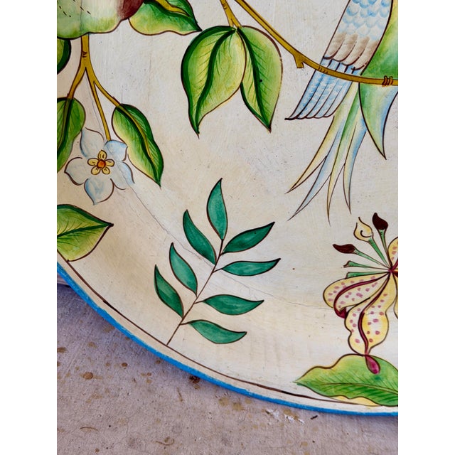 Vintage Hand-Painted Tropical Bird Papier-Mâché Tray For Sale - Image 4 of 10