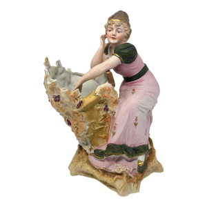 Bisque Woman Figurine Planter – 8" Hand-Painted