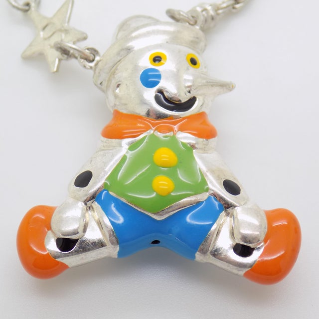 Vintage Italian Handmade Sterling Silver 925 Children Bracelet with Large Pinocchio Pendant, 1980s For Sale - Image 3 of 12