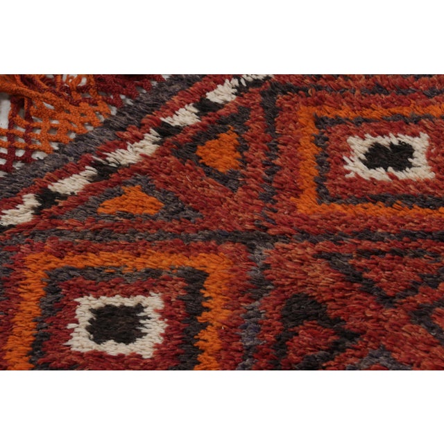 Hand-Knotted Antique Rug Red Moroccan Runner - High Pile and Diamond Pattern For Sale In New York - Image 6 of 10