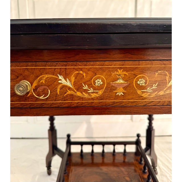 Antique Louis XVI Marquetry Envelope Folding Game Table With Felt Top & Drawer For Sale - Image 13 of 18
