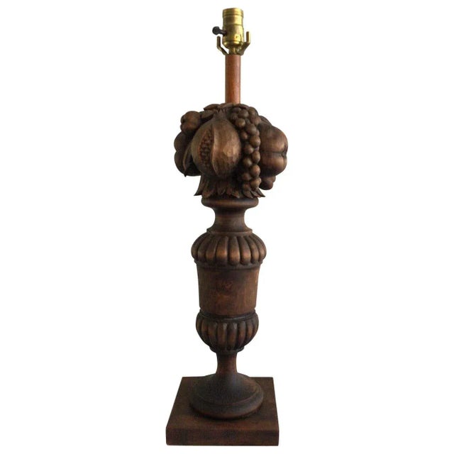 1950s Carved Wood Lamp For Sale - Image 11 of 11