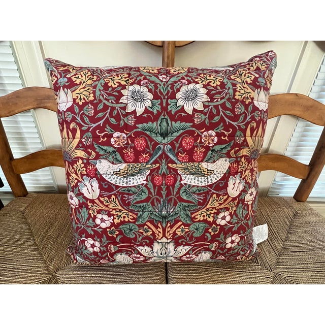 XL William Morris at Home Red Strawberry Thief 24” Square Pillow For Sale - Image 10 of 12