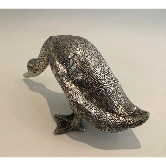 Metal Silver Plated Bronze Duck Sculpture For Sale - Image 7 of 11