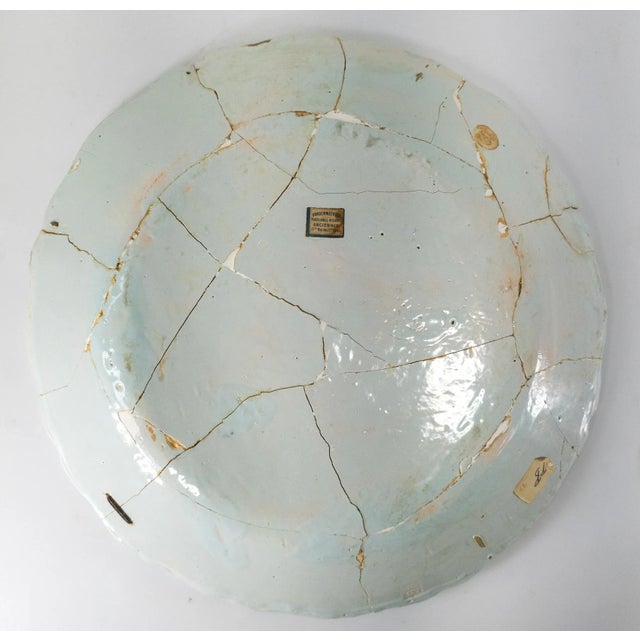 Antique White French Faience Polychrome Repaired Charger For Sale - Image 8 of 13