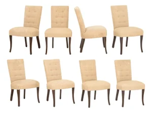 Set of Eight John Boone Tufted Beige Fabric Upholstered Dining Chairs