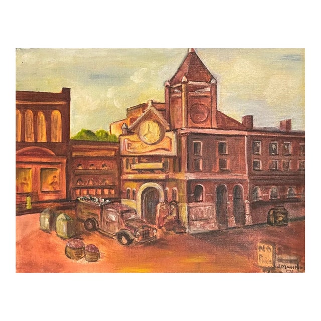 1971 Knoxville Tennessee Market Square Oil Painting by Jennie Mansfield For Sale