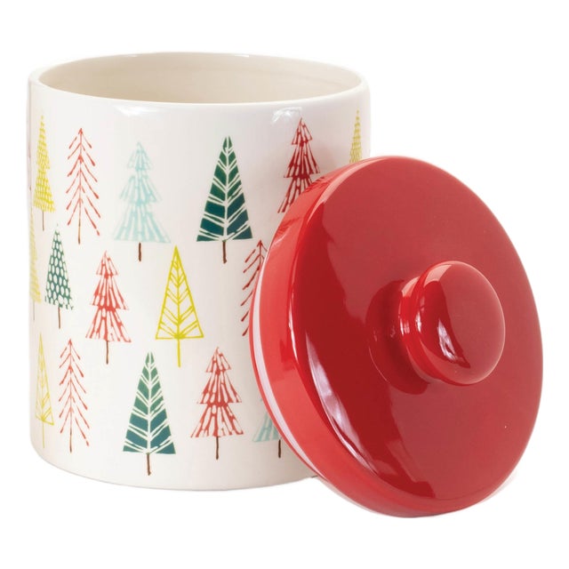 Ceramic Pine Tree Print Cookie Jar 10"H For Sale