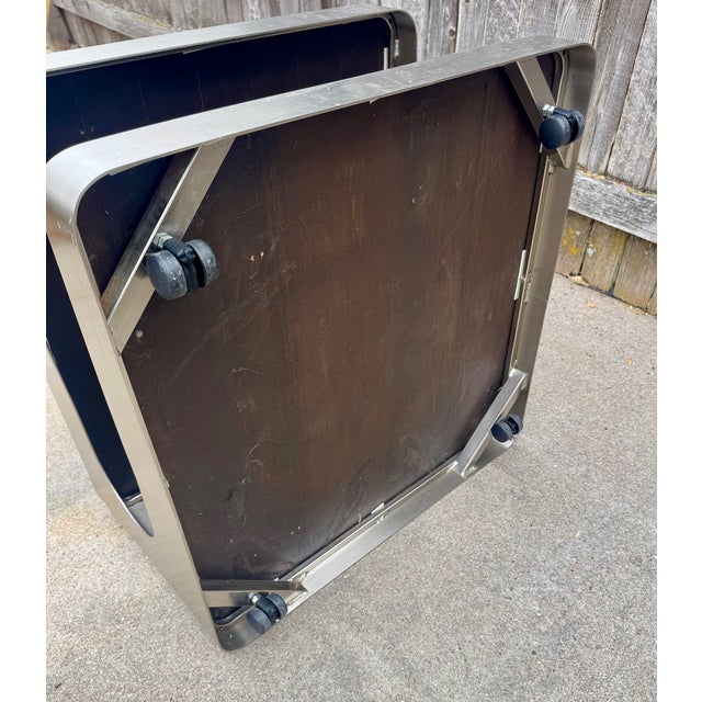 Wood Vintage Brushed Stainless Steel and Wood Tables, a Pair For Sale - Image 7 of 7