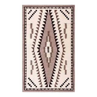 1940s Ivory Gray Geometric Antique American Navajo Rug 4'6" X 7'4" Flatweave Wool Carpet For Sale