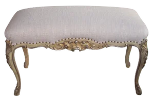 French Louis XV Style Ivory Painted & Silver Gilt Bench