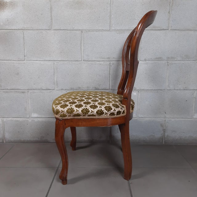 Set of Antique Wooden Chairs with Green and White Floral Padding, 1900s For Sale - Image 5 of 15