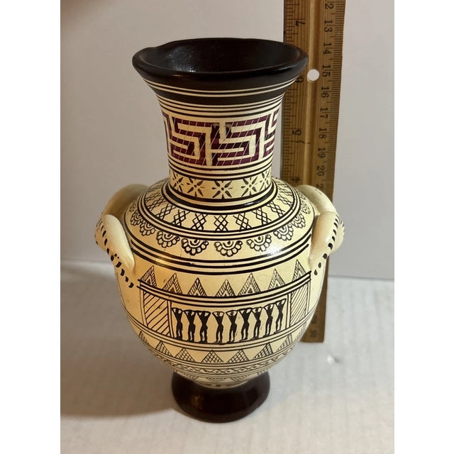 Tan Vintage Greek Hand Made Ceramic Geometrical Vase For Sale - Image 8 of 9