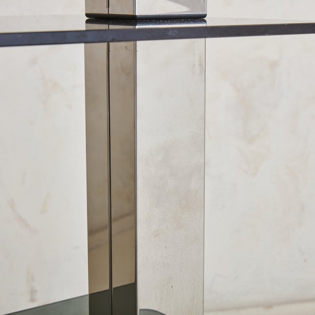 Metal Glass + Chrome Console Table or Shelf, Italy 1970s For Sale - Image 7 of 11