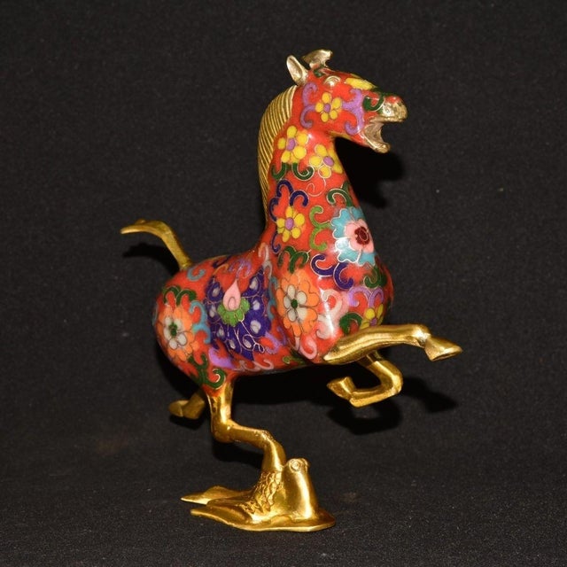 Late 19th Century Late 19th Century Cloisonné Enamel Galloping Horse Statue on Swallow Base, 800g For Sale - Image 5 of 9