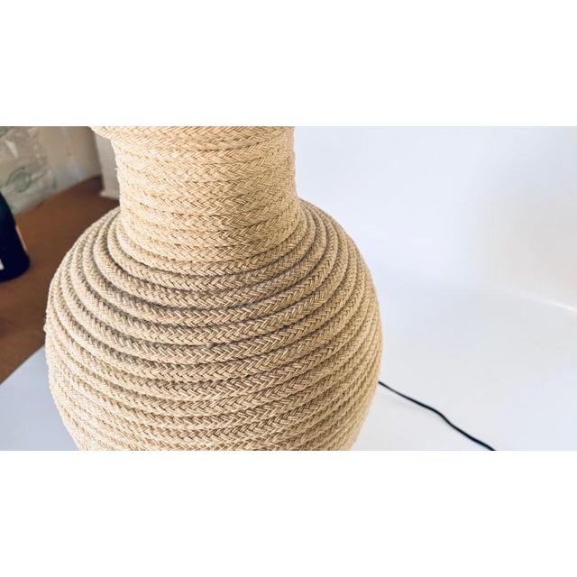 Textile Large Ceramic Lamp in Wrapped in Light Rope & Brass Top For Sale - Image 7 of 11