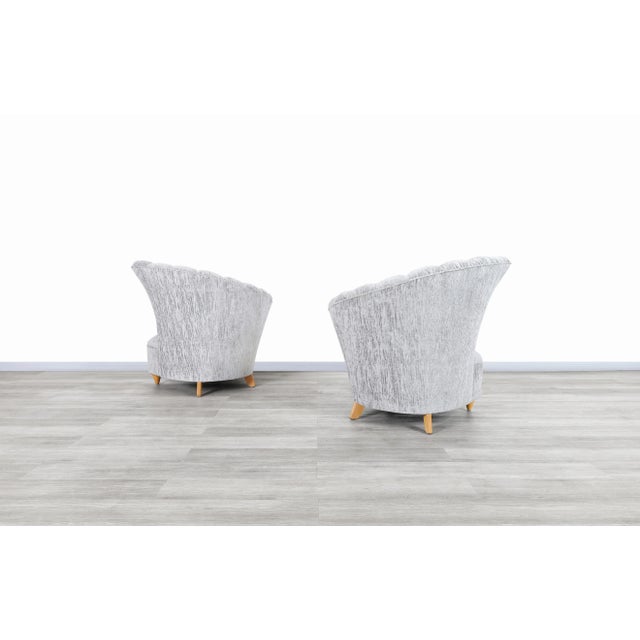 Mid-Century Modern Vintage Hollywood Regency Channel Back Velvet Lounge Chairs, 1980s For Sale - Image 3 of 12