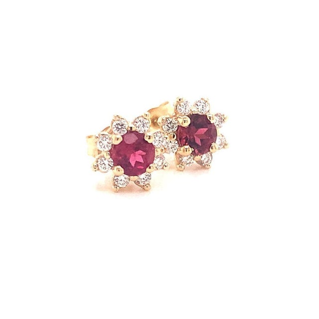 Metal Diamond Sapphire Earrings 14 Karat Yellow Gold 0.66 TCW Certified For Sale - Image 7 of 14