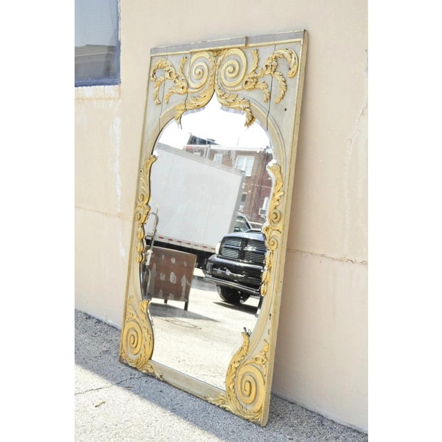 Antique French Rococo Louis XV Style 85" Gold Gilt Cream Painted Trumeau Mirror For Sale - Image 12 of 12