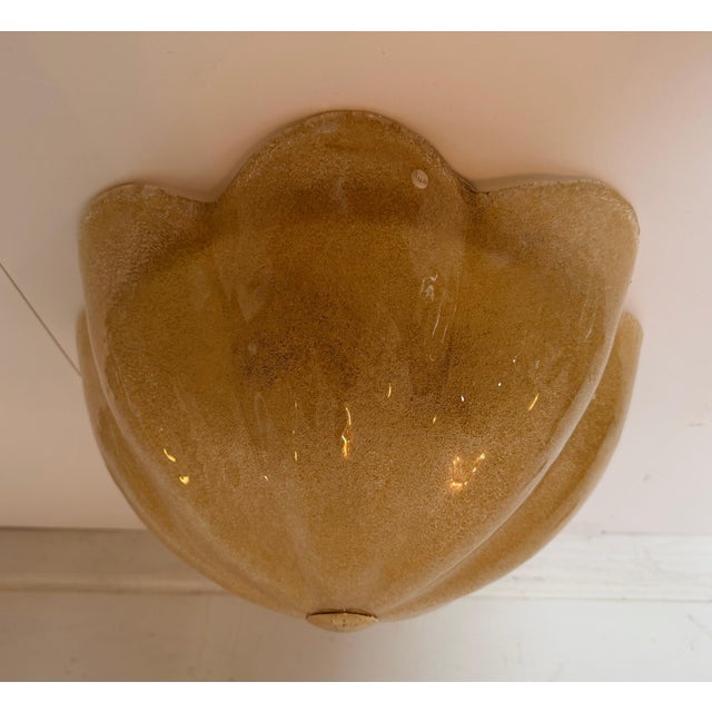 1980s Mid-Century Modern Golden Murano Glass Floral Flush Lamps - a Pair For Sale - Image 12 of 16