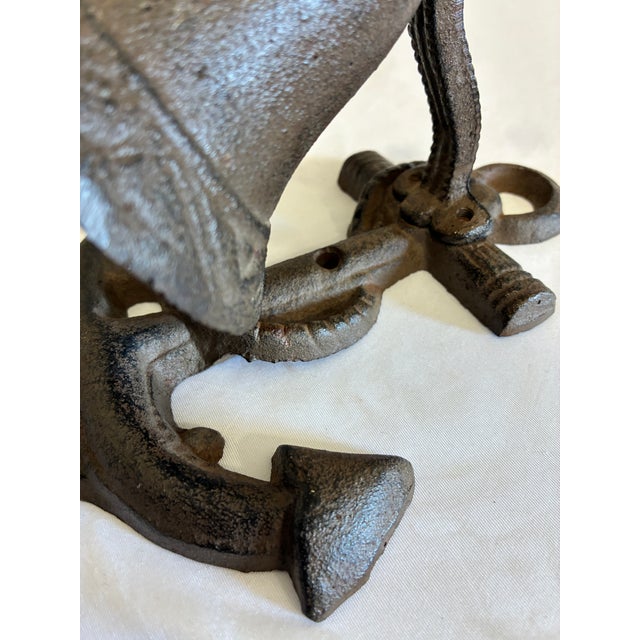 Vintage Cast Iron Nautical Bell on Anchor Base For Sale - Image 9 of 10