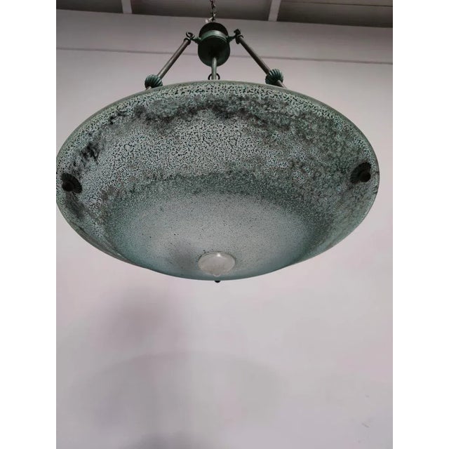 Vintage Green Glass Chandelier, in Flawless conditions. Designed 1980 to 1989 Up to 250V (Europe/UK Standard).The wiring...