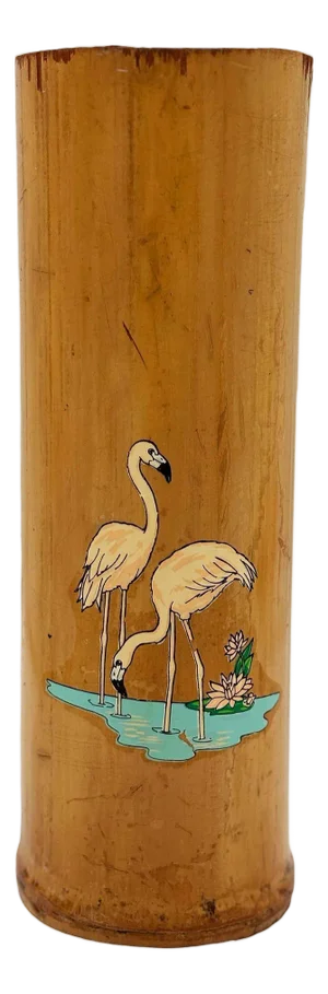 1930 Art Deco Pink Flamingo Delta Chi Leges Fraternity Bamboo Vase