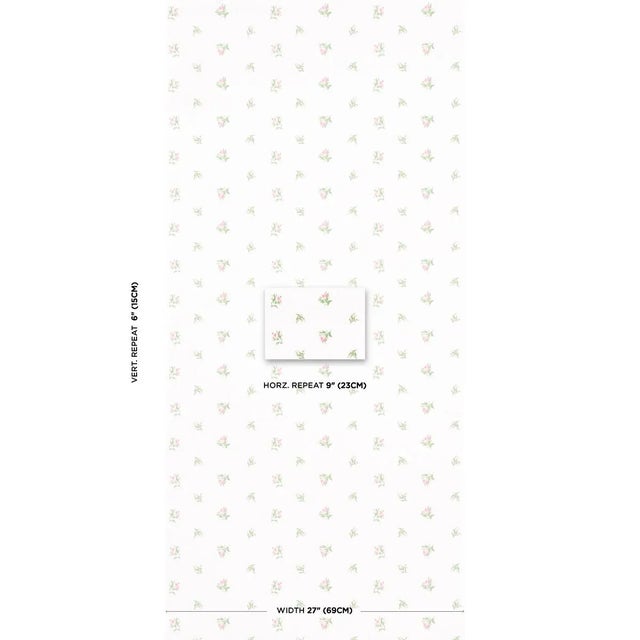 A delicate rosebud pattern inspired by a vintage print, Margie Floral \ is a small-scale wallpaper design with...
