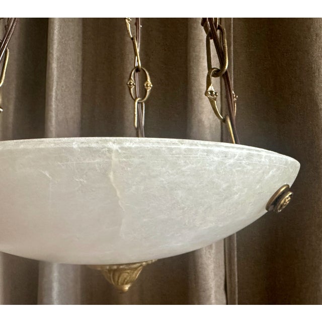 Metal French Directoire Style Alabaster Chandelier Pendant Light For Sale - Image 7 of 12