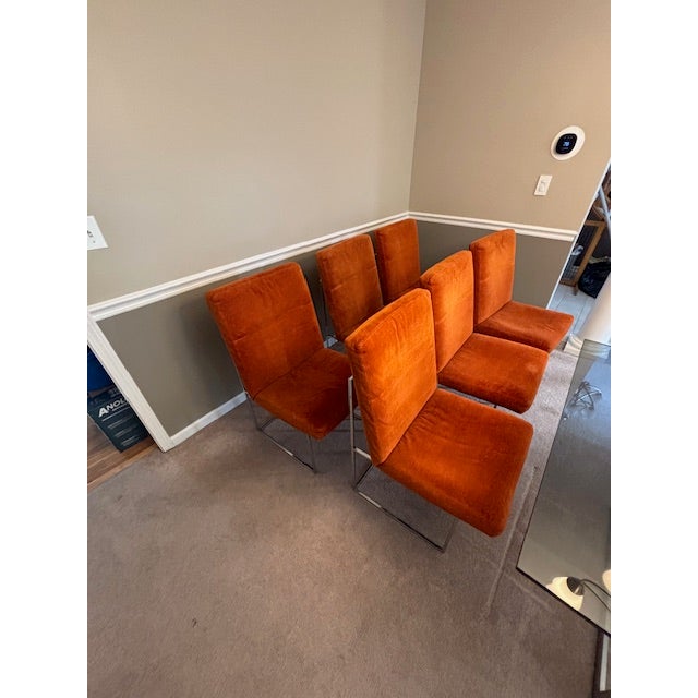 Late 20th Century Vintage Set of 6 Mid-Century Modern Milo Baughman for Thayer Coggin Chrome Dining Chairs & Smoked Glass Dinning Table For Sale - Image 5 of 17