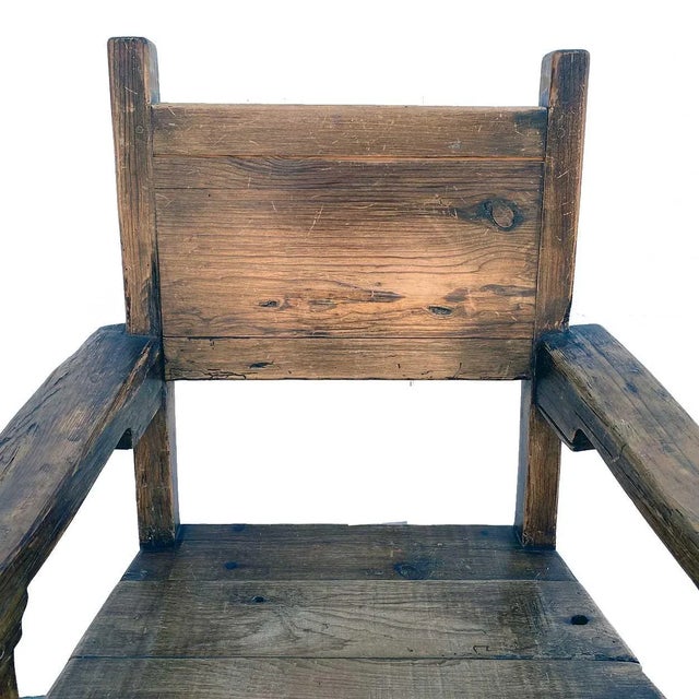 1970s Large Vintage Mexican Spanish Colonial Style Pine Armchair For Sale - Image 5 of 9