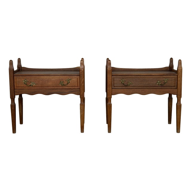 Danish Brutalist Oak Bedside Tables by Henning Kjærnulf, 1960s, Set of 2 For Sale