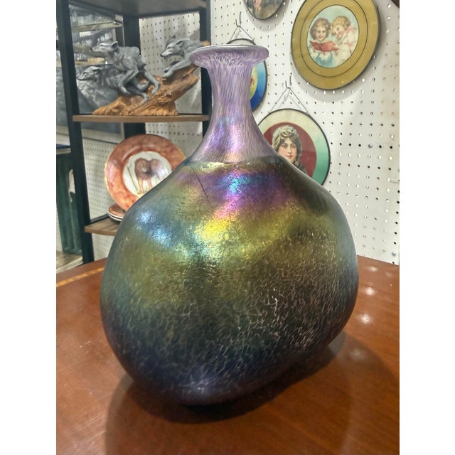 Mid-Century Modern Signed Kosta Boda Sweden Iridescent Art Glass Volcano Bertil Vallien Vase 8.25" For Sale - Image 3 of 6